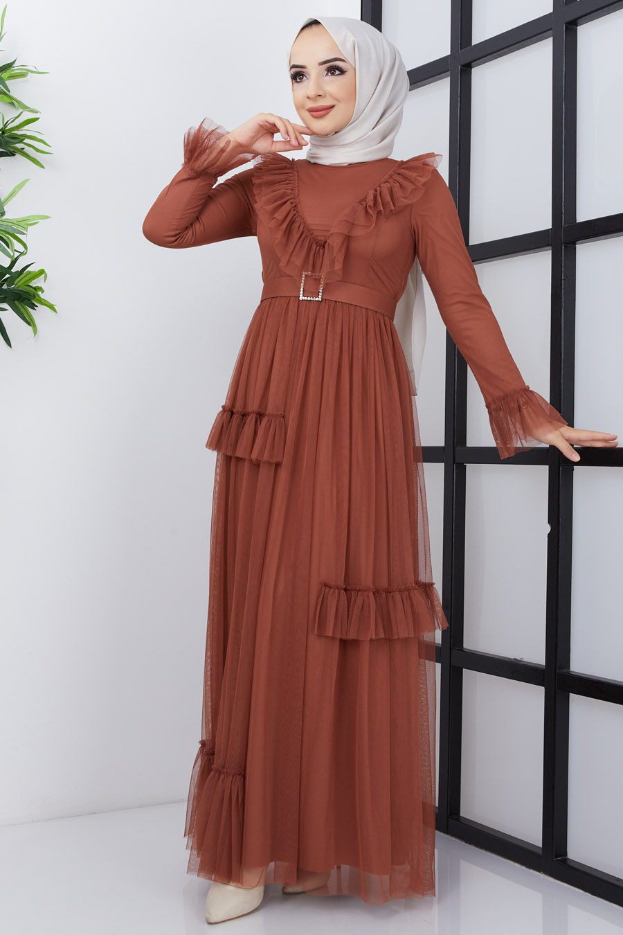 BRICK COLOR EVENING DRESS  