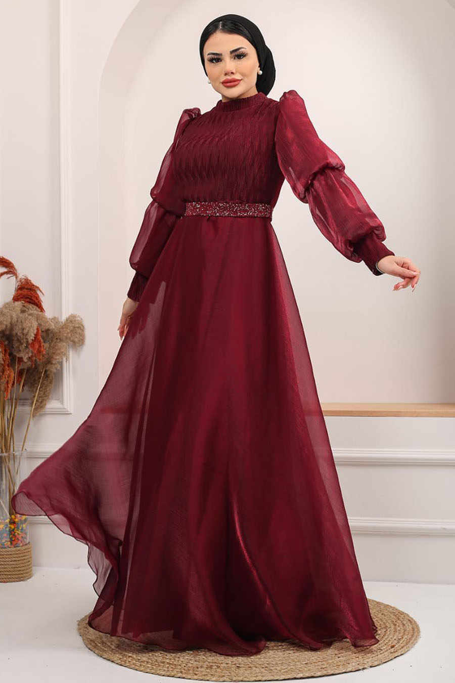 CHERRY COLOR EVENING DRESS  