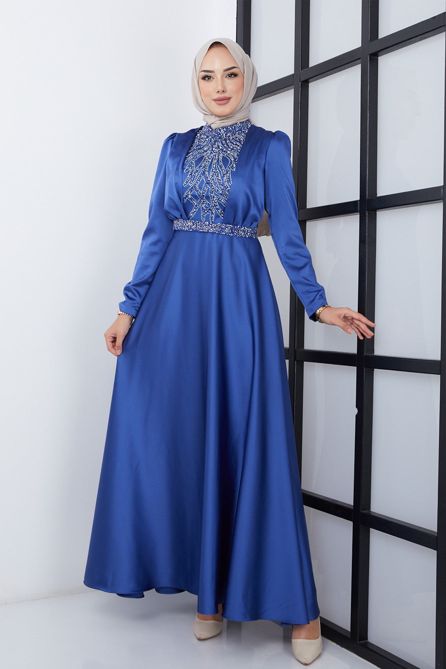 INDIGO COLOR EVENING DRESS  