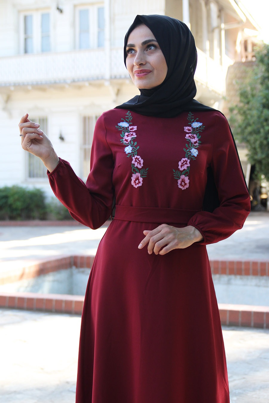 claret red dress Beaded Claret Gown