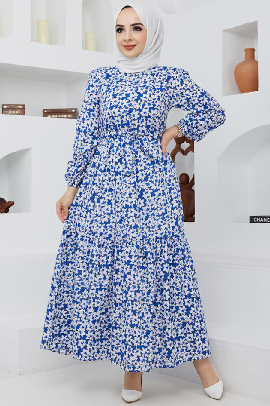 FLOWER PATTERNED DRESS - BLUE