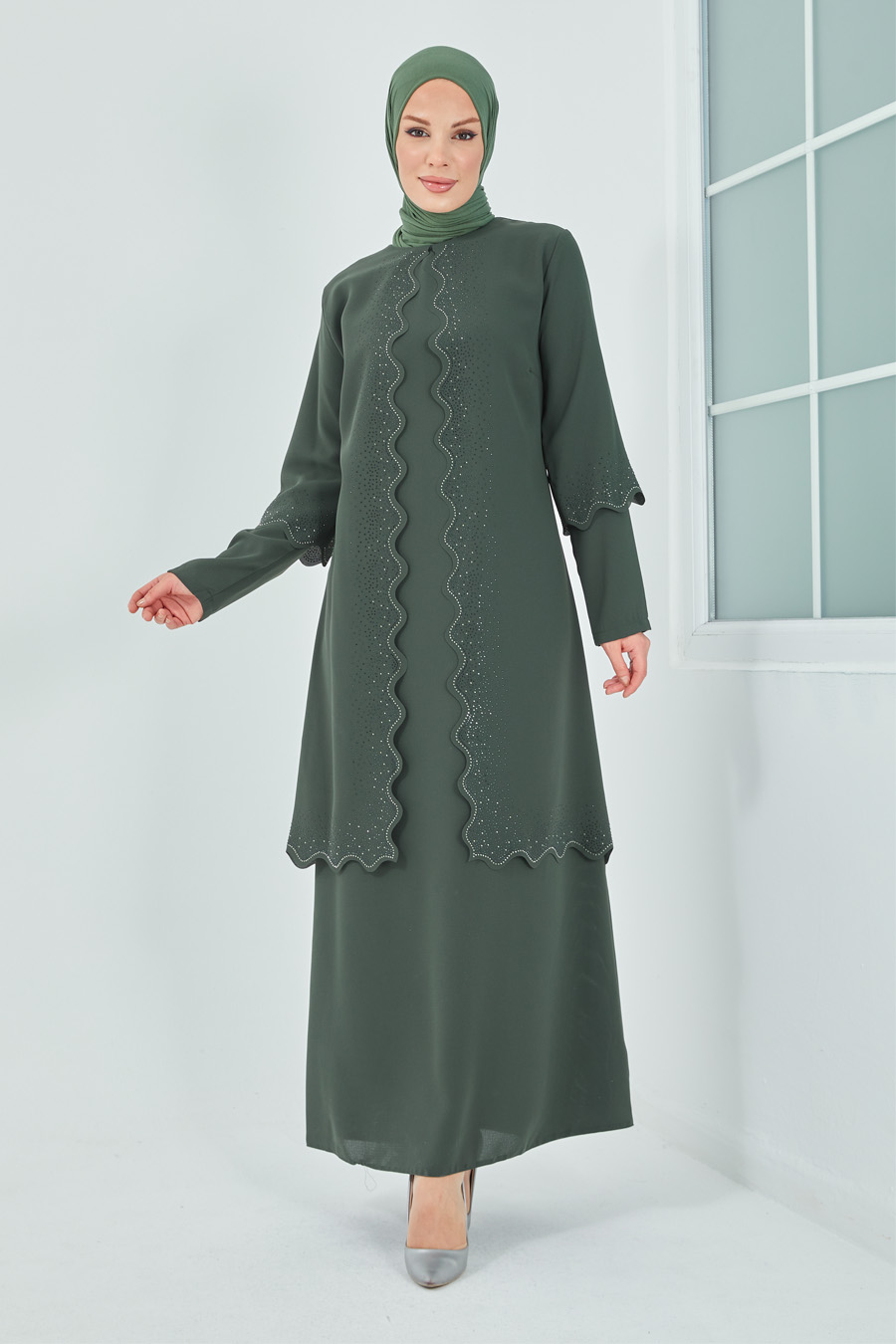 KHAKI COLOR EVENING DRESS  