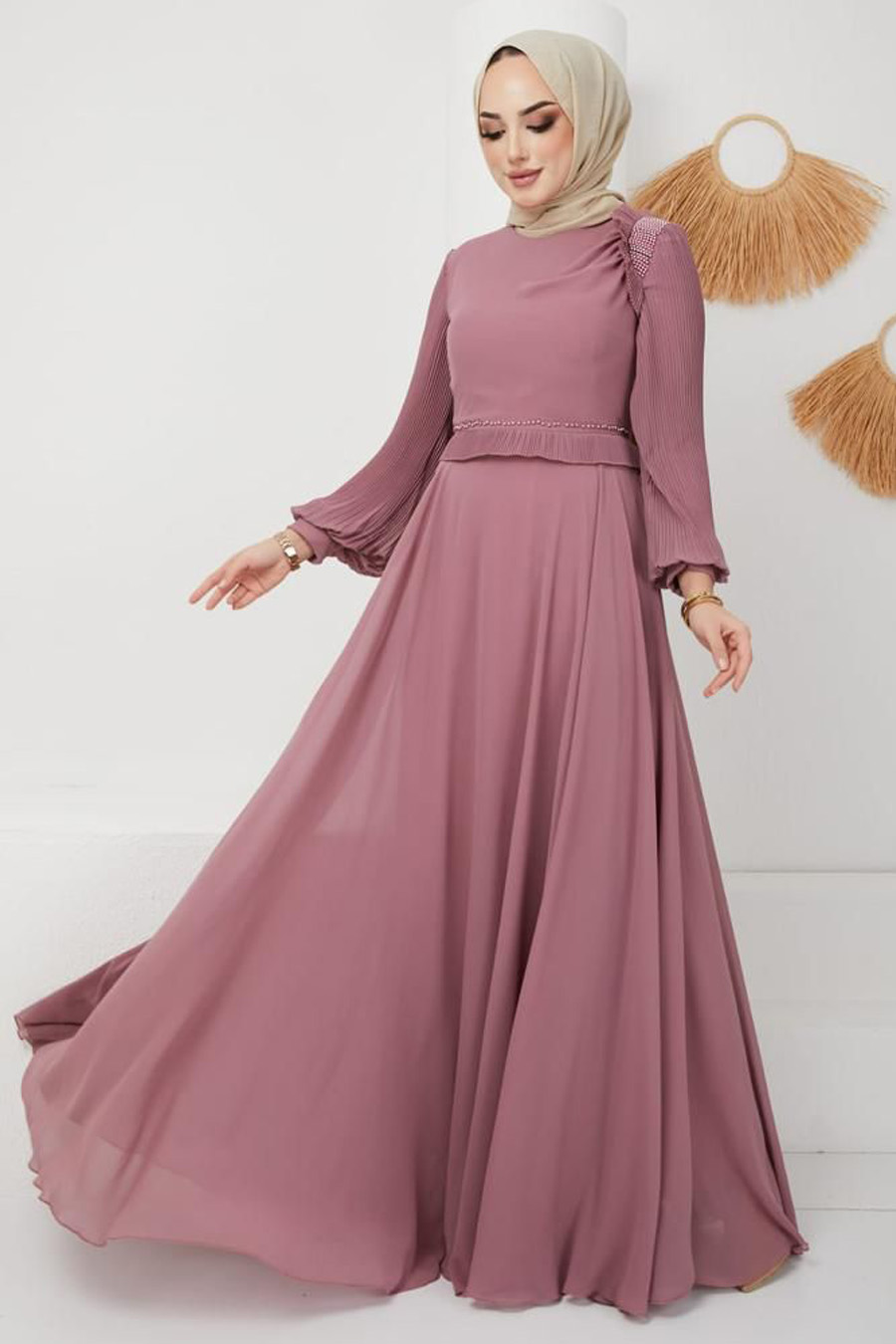 ROSE COLOR EVENING DRESS  