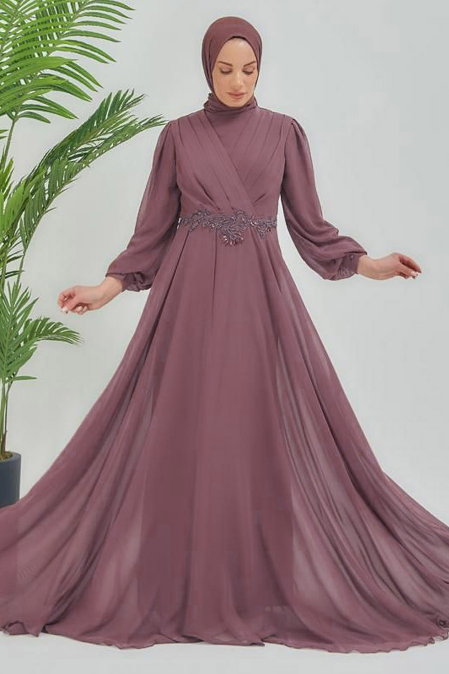 ROSE COLOR  EVENING DRESS  