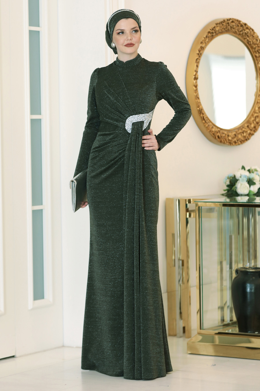 KHAKI COLOR EVENING DRESS