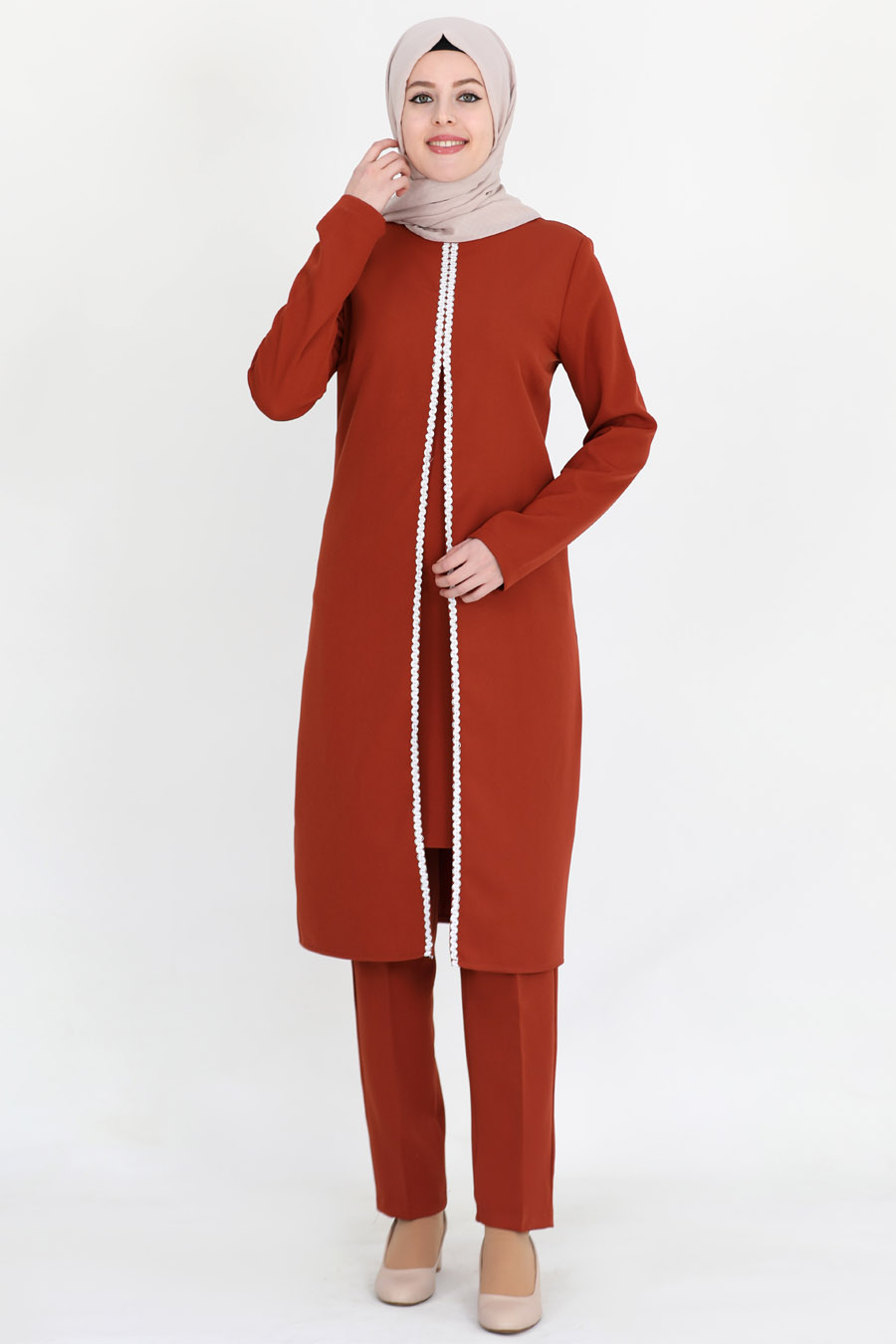 BRICK COLOR TUNIC AND PANT SUIT