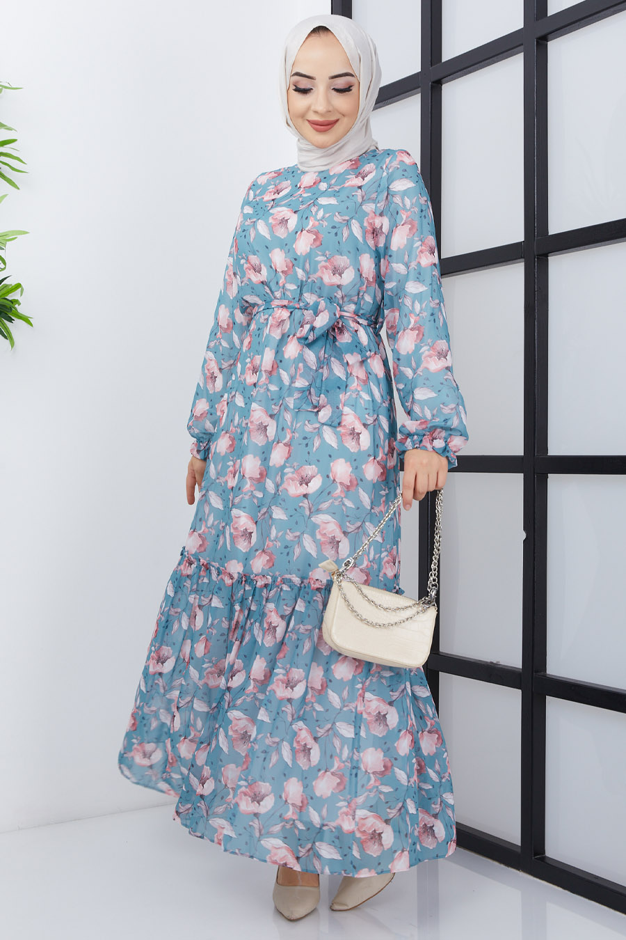 FLOWER PATTERNED MINT DRESS