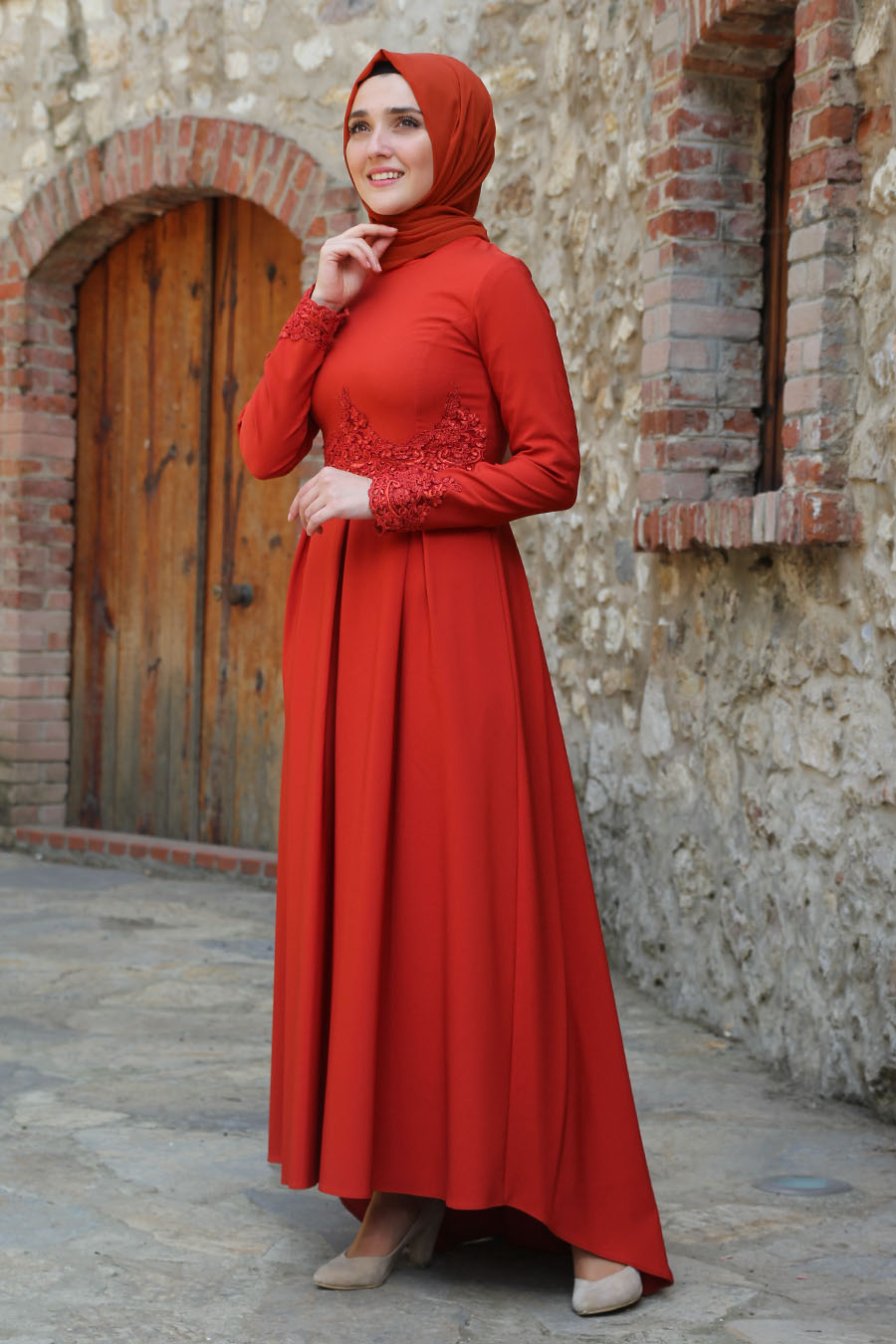Brick red color dress online