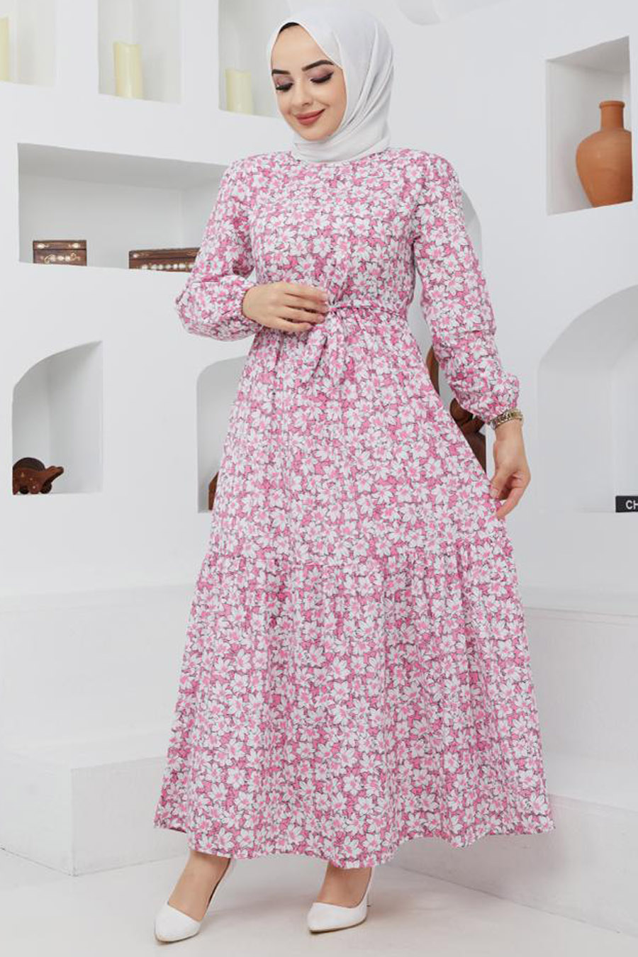 FLOWER PATTERNED DRESS - POWDER PINK