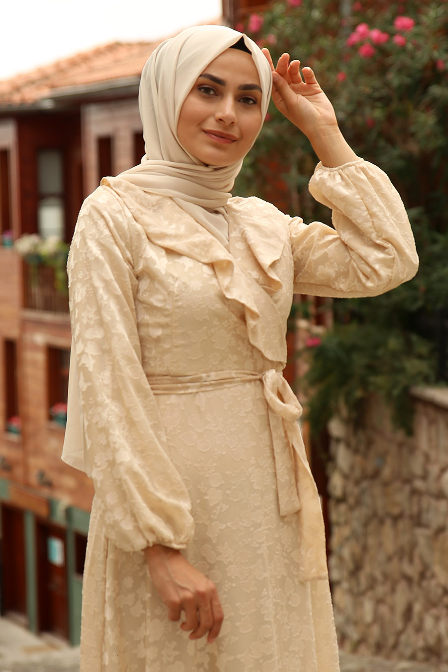 Dilettante Cream Color Stone Work Designer Readymade Gown