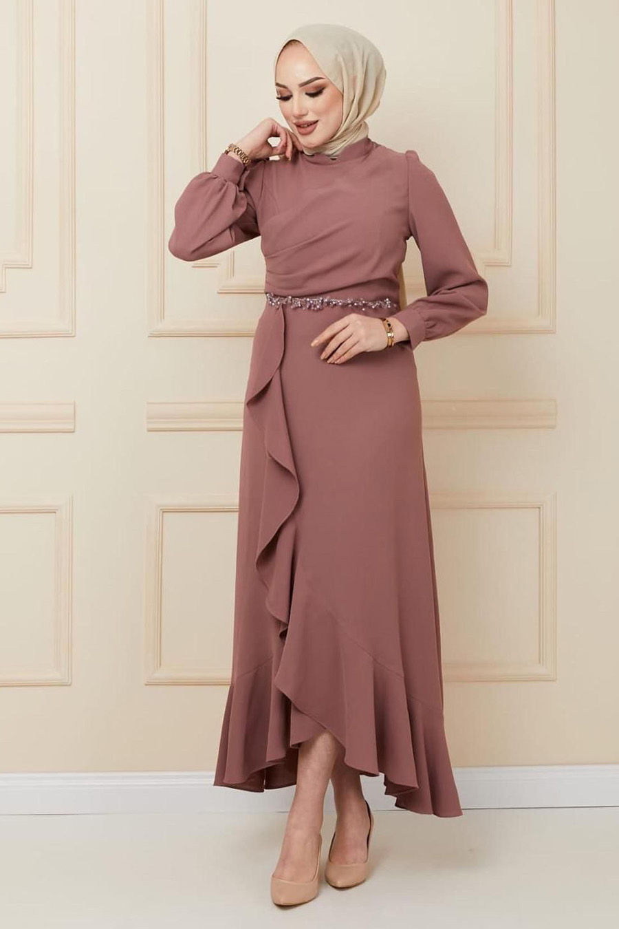 ROSE COLOR EVENING DRESS  
