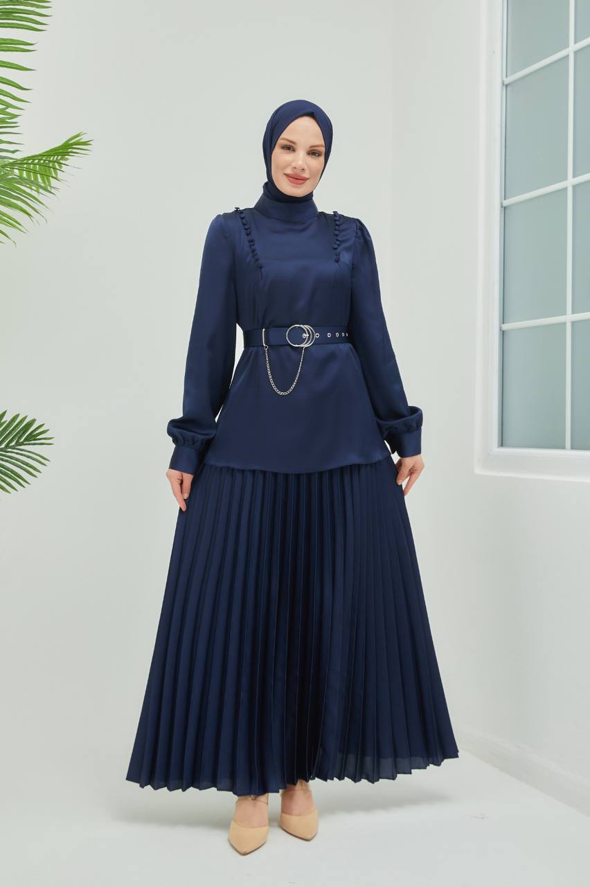 NAVY BLUE TUNIC AND SKIRT SUIT