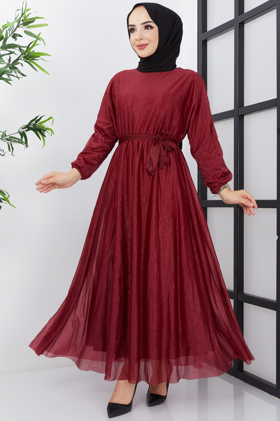 CLARET RED SILVERY DRESS