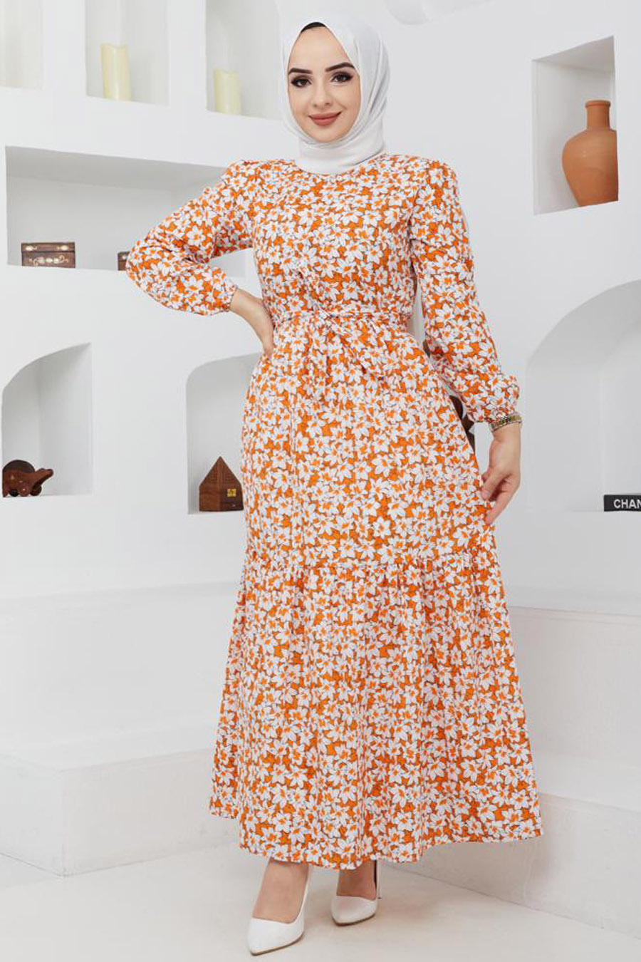 FLOWER PATTERNED DRESS - ORENGE