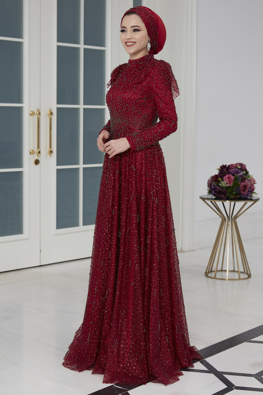CLARET RED EVENING DRESS  